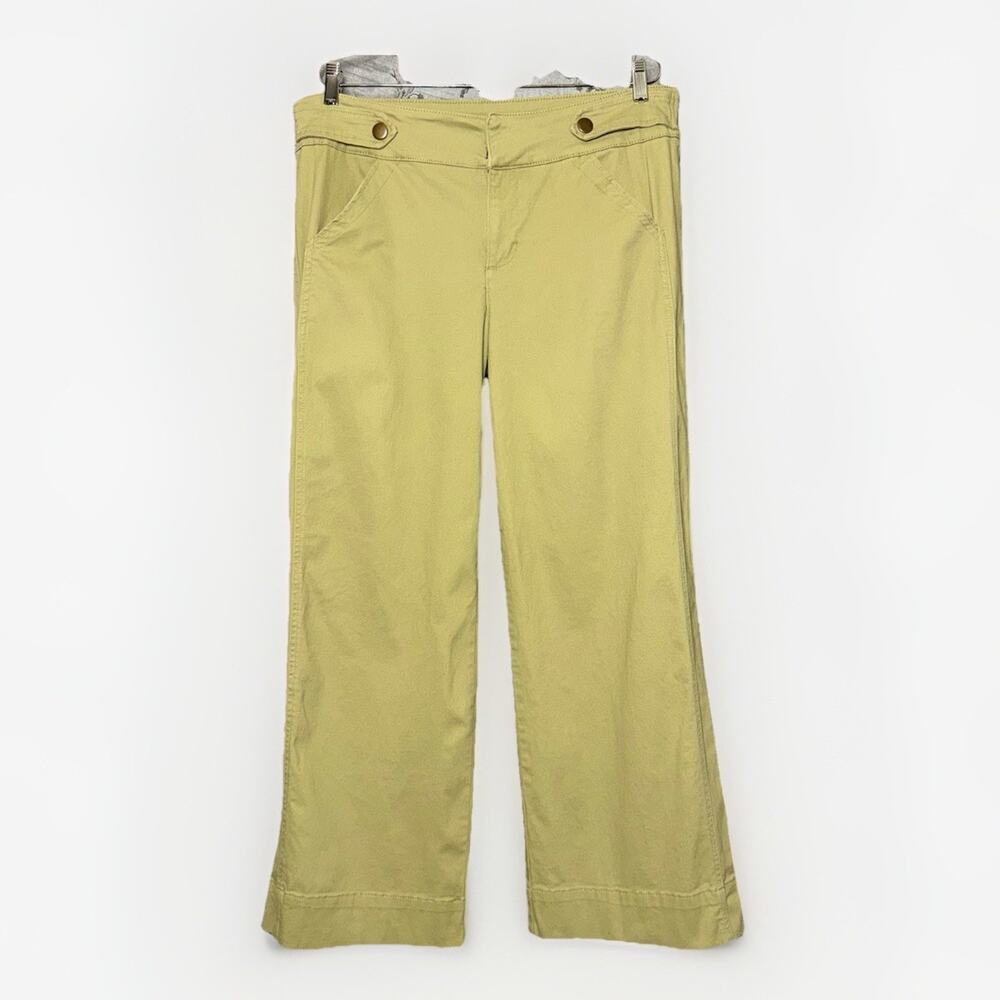 Wide Leg Mid-Rise Trouser Pants Khaki Sage Green Jr 13 Women 10 Boho Stretch Y2K